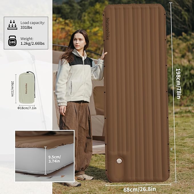 Naturehike Camping Sleeping Pad, Ultralight Inflatable Sleeping Mat with Pillow Built-in Foot Pump, 2.6 Inch Lightweight Air Mattress for Backpacking, Hiking, Traveling