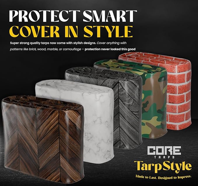 Core Tarps Extreme Heavy Duty 20 Mil Tarp Cover, Waterproof, UV Resistant, Rip and Tear Proof, Poly Tarpaulin with Reinforced Edges for Roof, Camping, Patio, Pool, Boat (Marble/White 10′ X 10′)