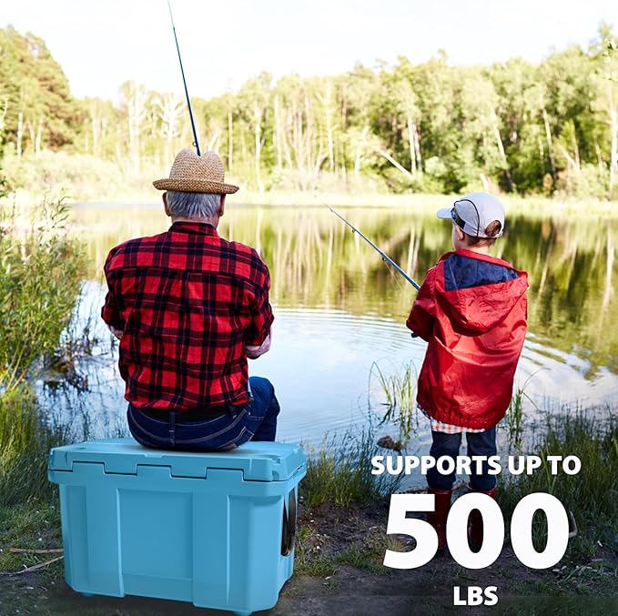 Hard Cooler, Insulated Ice Chest Box Holds Ice for More Days, Portable Cooler with Handle, Cup Holders, Double Latches for Camping Drink, Beach, Picnic, Fishing, Boat, Barbecue