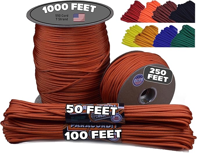 BORED? PARACORD! 550 lb Paracord - Ideal for Crafting, Camping, DIY Projects, Active & Military Outdoors - Strong Survival Rope - Tactical Parachute Cord Type III - International Orange 250 Feet