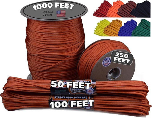 BORED? PARACORD! 550 lb Paracord - Ideal for Crafting, Camping, DIY Projects, Active & Military Outdoors - Strong Survival Rope - Tactical Parachute Cord Type III - International Orange 100 Feet