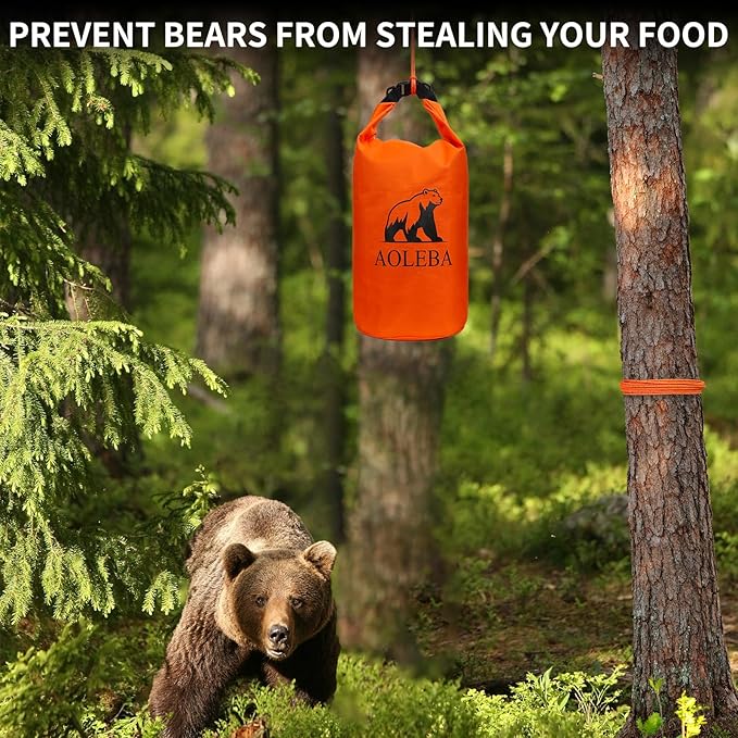 AOLEBA Bear Bag Hanging System Kit, Ultralight Bear Canister for Backpacking, Camping Food Storage Bear Proof Food Storage, 10L Bear Food Bag Survival Bag with Reflective Paracord Rope for Outdoor