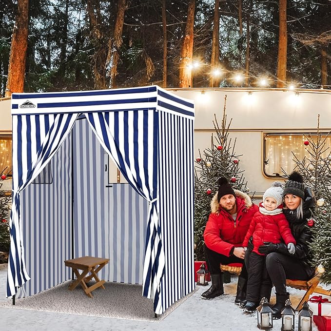 EAGLE PEAK Flex Compact 5x5 Pop-up Canopy Changing Room, Portable Privacy Dressing Room for Indoor Fashion Photoshoots, Camping, or Pool, White/Blue