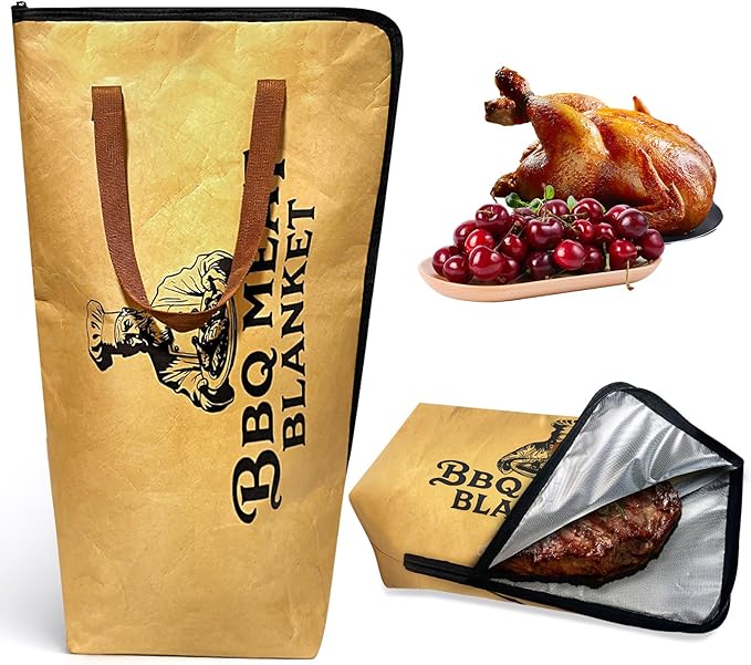BBQ Blanket for Resting Meat(22in)Smoker Meat Resting Blanket, Reusable Smoker Grilling Meat Insulated Resting Bag with Wide Mouth L-shaped zipper for Large Brisket/Beef/Pork Shoulders/Turkeys