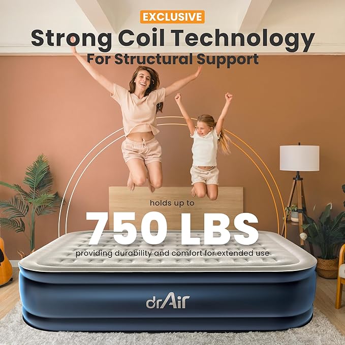 King Air Mattress, 18” Raised Inflatable Bed with Built-in Pump, Waterproof Velvety Top, Ergonomic Design, Reinforced Support, and Carry Bag for Home, Camping, and Guests