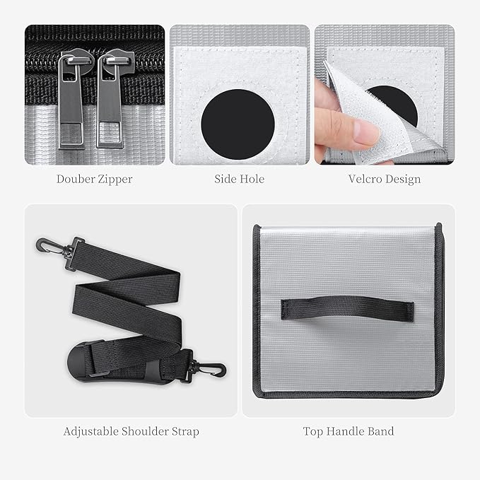 HOOVO Lipo Bag Fireproof Explosionproof Lipo Battery Safe Bag LiPo Guard Safe Bag for Lipo Battery Storage and Charging with Double Zipper