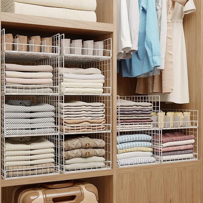 4 Tier Closet Organizers and Storage Shelves, Collapsible Stackable Storage Drawers Organizer Shelf Bins Baskets Containers for Truck Camper RV Closet Cupboard Wardrobe,Narrow, Sturdy Metal Frame