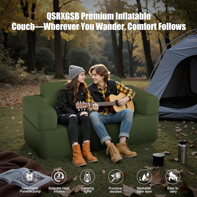 Double-Layer Inflatable Couch with Built-in Pump - Automatic Air Sofa Chair, Super Tough & Tear-Resistant Fabric for Camping, Outdoor, Travel, Home Use (Portable Luxury Comfort)