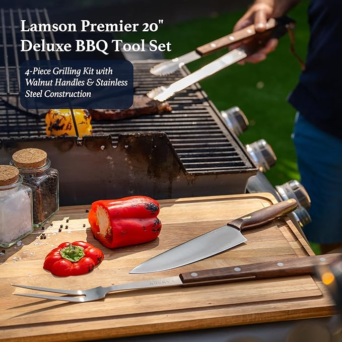 Lamson Premier 20" Walnut 4-Piece Deluxe BBQ Set