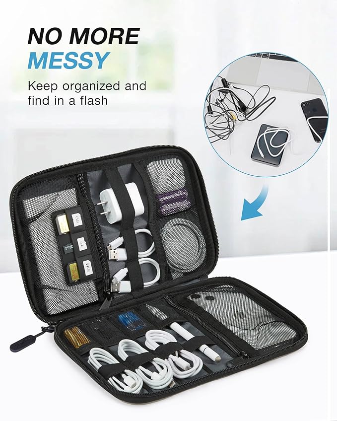 BAGSMART Electronics Travel Organizer Case, Compact Cable Organizer Bag for Phone Accessories, Power Bank, SD Card Storage, Grey