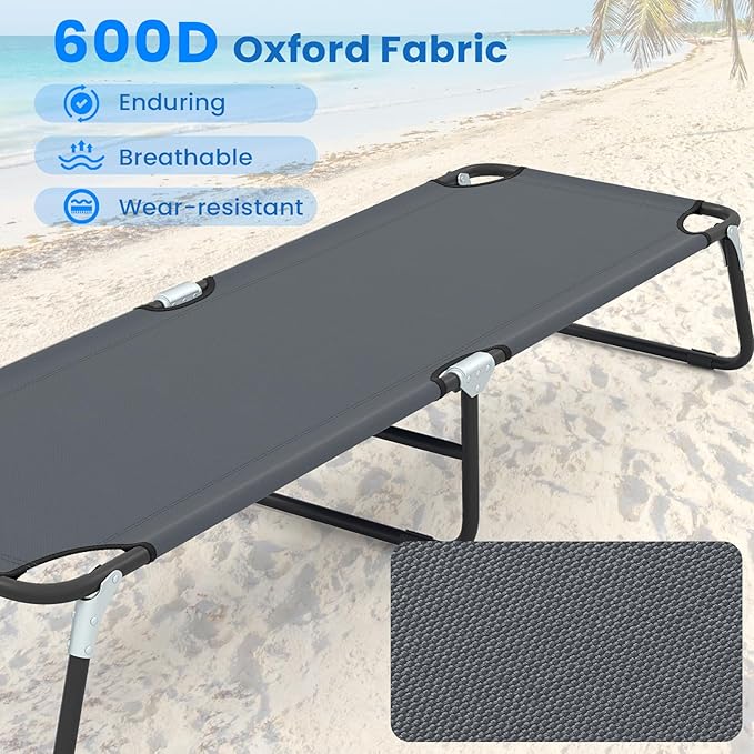 GYMAX Folding Camping Cot, Portable Ultralight Compact Sleeping Cot Bed for Adults with Oxford Fabric, for Outdoor Travel Backpacking Hiking Patio Home Office, 330LBS (Grey)