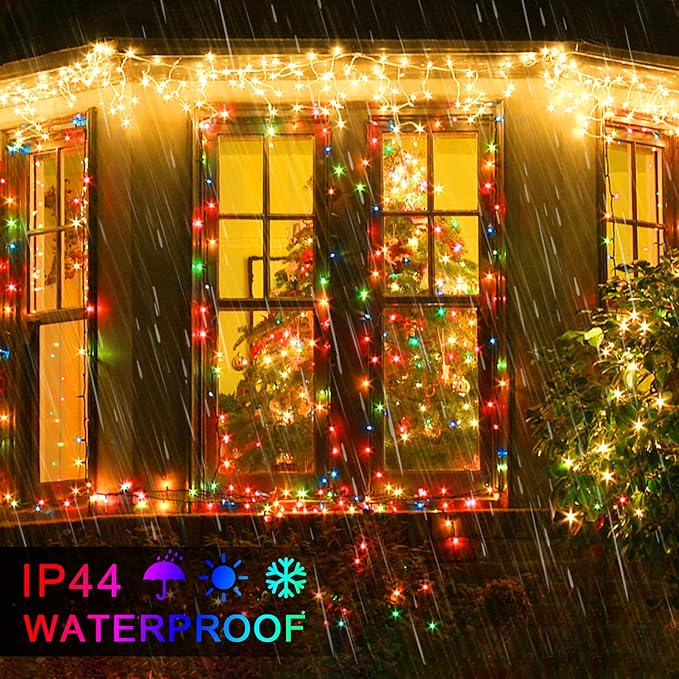 JMEXSUSS 250 LED Warm White and Multicolor Christmas String Lights Indoor Outdoor Waterproof for Garden Patio Party Halloween Christmas Decorations