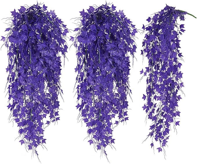 Fake Hanging Plants Fake Ivy Vine Artificial Ivy Leaves Artificial Hanging Plant Faux Plant Hanging Artificial Plants Outdoor Vines Decor for Home Room Yard Wall Garden Decoration(Pure Purple)