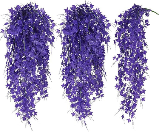 Fake Hanging Plants Fake Ivy Vine Artificial Ivy Leaves Artificial Hanging Plant Faux Plant Hanging Artificial Plants Outdoor Vines Decor for Home Room Yard Wall Garden Decoration(Pure Purple)