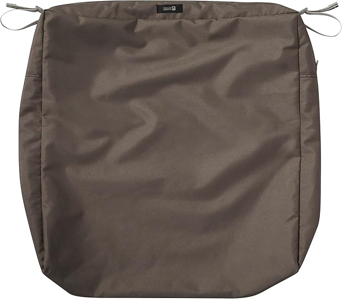 Classic Accessories Ravenna Water-Resistant 25 x 25 x 5 Inch Square Patio Seat Cushion Slip Cover & Foam, Dark Taupe, Lounge Chair Cushion