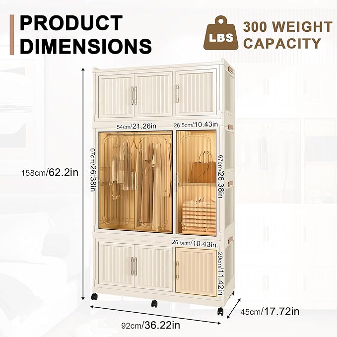 Collapsible Expandable Wardrobe Closet, Multi-Function Plastic Wardrobe,Wardrobes Storage Cabinet (8 Cubes+1 Hanging Rod)