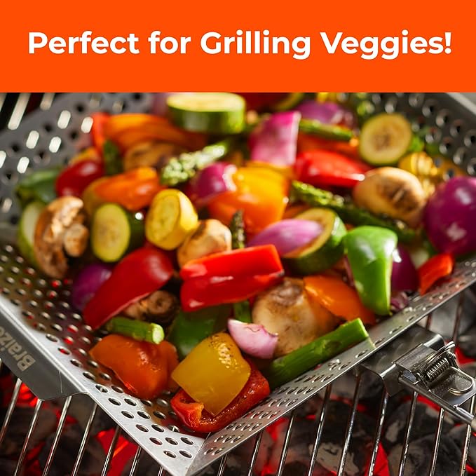 Heavy-Duty Stainless Steel Grill Basket – 12" x 13.75" Grilling Basket with Removable Handle – Large BBQ Basket for Vegetables, Fish & Meat