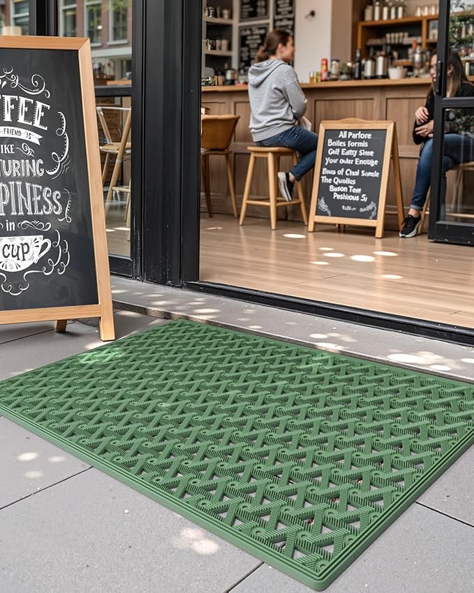 Color&Geometry Door Mat Outside Entrance with Drainage, Rubber Heavy Duty Dirt Trapper Waterproof Outdoor Welcome Mat, Outdoor Mats All Weather for Front Back Door Patio Entryway Entry,19"X30" Green