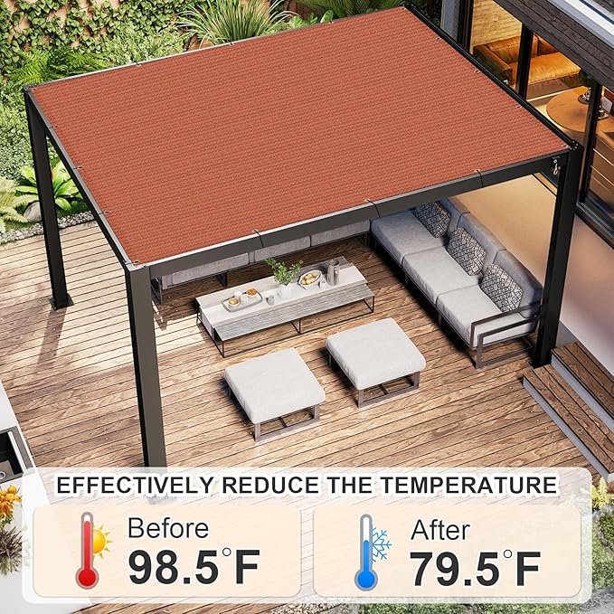 Cool Area Sun Shade Cloth with Grommets 5×11 FT Shade Panel Shade Tarp Screen Fabic for Outdoor Patio Pergola Cover Deck Garden, Terra Red (Customized)