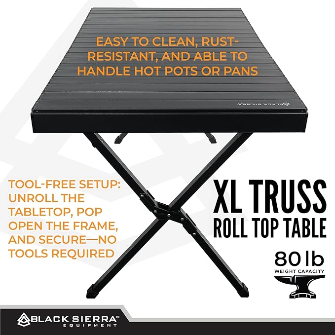 Black Sierra XL Folding Portable Camping Table, Lightweight Table for Indoor/Outdoor use, Tailgating & Picnic, Foldable Outdoor Carry Bag