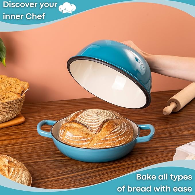 Enamelled Cast Iron Dutch Oven Pot – Dutch Oven For Sourdough Bread Baking – Cast Iron Bread Pot – Blue, 6 Quarts, 26cm – by Nuovva