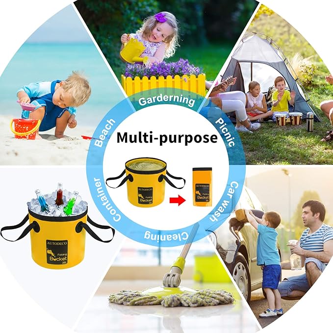 AUTODECO 2 Pack Collapsible Bucket 5 Gallon Container Folding Water Bucket Portable Wash Basin for Outdoor Travelling Camping Fishing Gardening Car Washing 20L