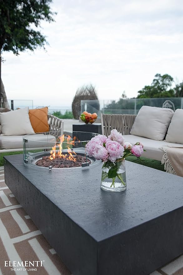 Elementi | Metropolis Gas Fire Pit Cast Concrete 56" Rectangular Fire Table, Outdoor Fire Pit Electronic Ignition | Canvas Cover, Lava Rock Included | Dark Gray (Propane Gas)