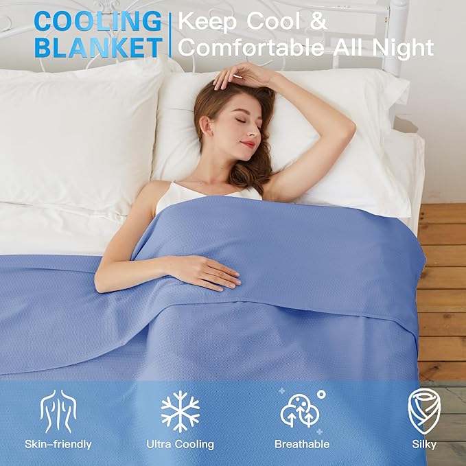 AmyHomie Cooling Blanket Queen Size, 100% Rayon Derived from Bamboo, Cool Summer Blanket for Hot Sleepers Soft Comfy Lightweight Blankets for All Seasons(Periwinkle Blue, 90×90in)