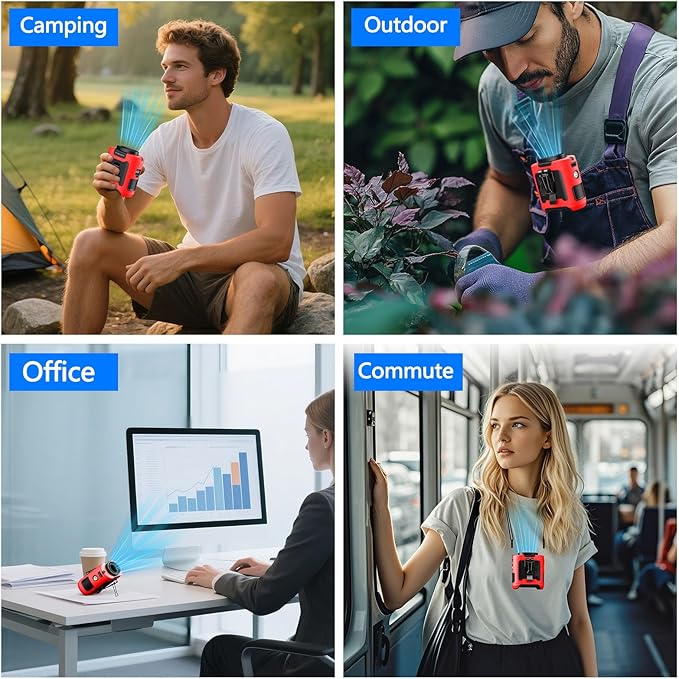 AI Portable Waist Fan Rechargeable 10000mah Belt Shirt Clip On Fan For Body Cooling That Blow Cold Air 5 Speeds Flashlight Up To 40H