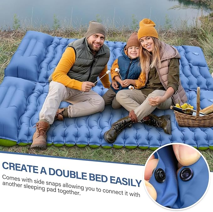 Camping Sleeping Pad, Ultralight Inflatable Sleeping Mat with Built-in Foot Pump & Pillow, Compact Air Mattress for Camping, Backpacking, Hiking, Tent - Blue