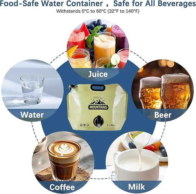 Camping Water Jug 2.1 Gallon Collapsible Water Container Portable Water Bag for Travel Outdoor Hiking BPA Free Lightweight (Beige (2.1Gal), 2)