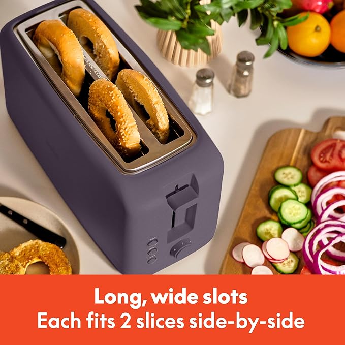 bella 4 Slice Slim Toaster, Fits-anywhere™ Kitchenware, 6 Setting Shade Control with Reheat & Cancel Buttons, Fits Sourdough, 10” Long Slot, Anti Jam & Auto Shutoff, 900 Watt, Plum