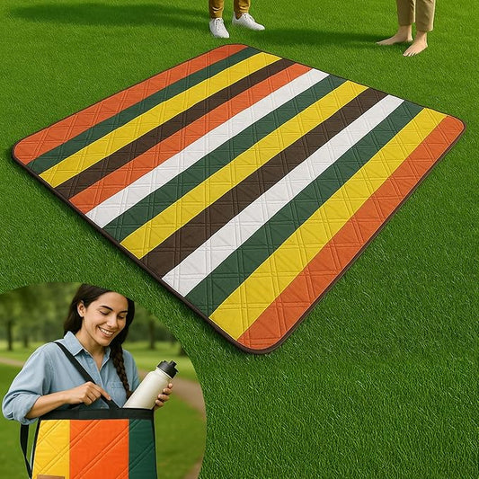 Picnic Blanket Waterproof Foldable – 2-in-1 Picnic Mat and Bag, Large Outdoor Beach Mat, Compact & Portable Picnic Blankets for Travel, Camping, Park, or Family Use (Stripes)