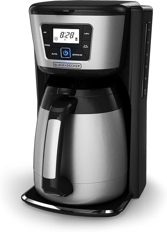 BLACK+DECKER 12-Cup Thermal Coffee Maker, Keep Coffee Hot with Insulated Stainless Steel Carafe, Digital Controls, Easy to Clean.