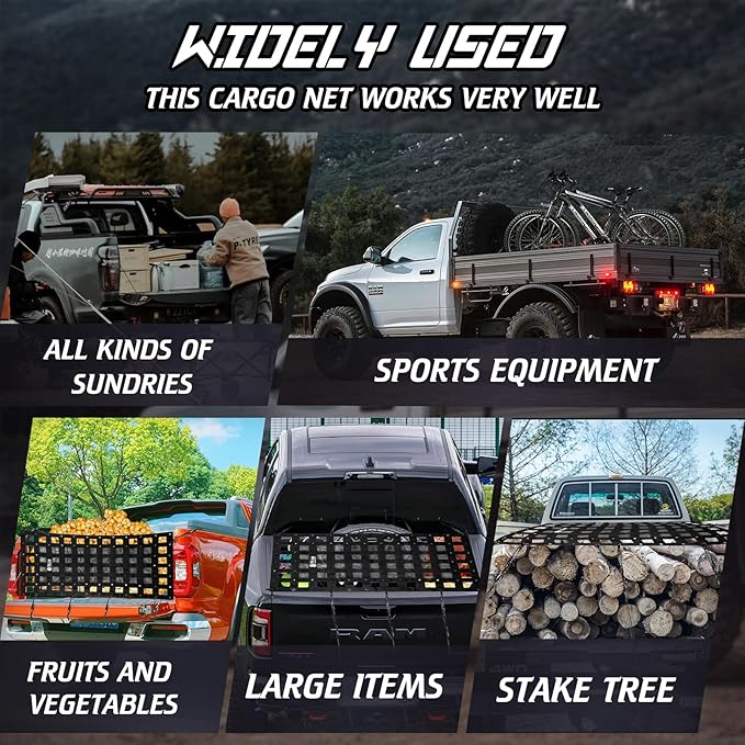 Cargo Net for Pickup Truck Bed 2.3' x 3.9' Heavy Duty Adjustable Truck Bed Cargo Nets with Metal Cam Buckles & Hooks Rope