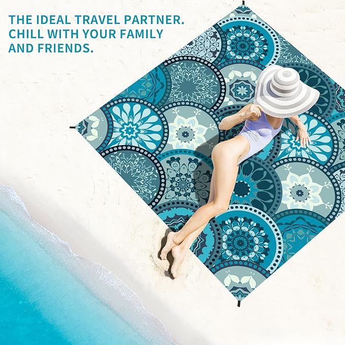 BYDOLL Beach Blanket Waterproof Sandproof 78''×81'' Suits1-4 Adults Compact Lightweight Oversized Sand-Free Blanket Large Picnic Mat for Beach Travel Camping Hiking