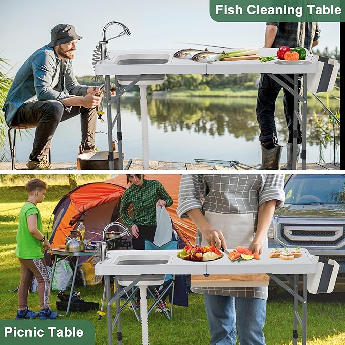 Dragosum 50" Folding Fish Cleaning Table with Foldable Sink, Outdoor Fillet Station Portable Camping Kitchen Station with Smaller Folding Volume, Larger Desktop, Fish Cleaning Kit