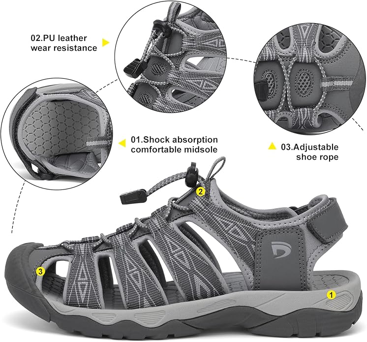 Dannto Women's Sport Hiking Sandals Closed Toe Outdoor Athletic Walking Sandal Lightweight Summer Water Shoes