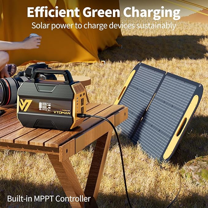 VTOMAN FlashSpeed 300 Portable Power Station with 200W Solar Panel, 300W/230Wh LiFePO4 Battery Solar Generator, PD 100W Type-C, 3000 Cycles, 6 Outlets for Camping, Home Backup, Off-grid