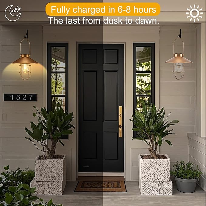 Solar Lantern Outdoor Waterproof Hanging Light Vintage Metal Solar Lantern Light with Warm White Edison Bulb Decorative for Patio, Backyard, Porch,Farmhouse