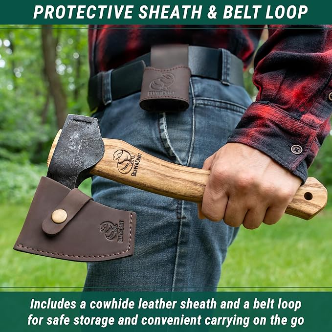 BeaverCraft Bushcraft Hatchet Wood Carving Axe AX6 - Forged Camping Axes & Hatchets - Wood Chopping Axe, Hand Gardening Axes for Splitting - Backpacking Hatchet