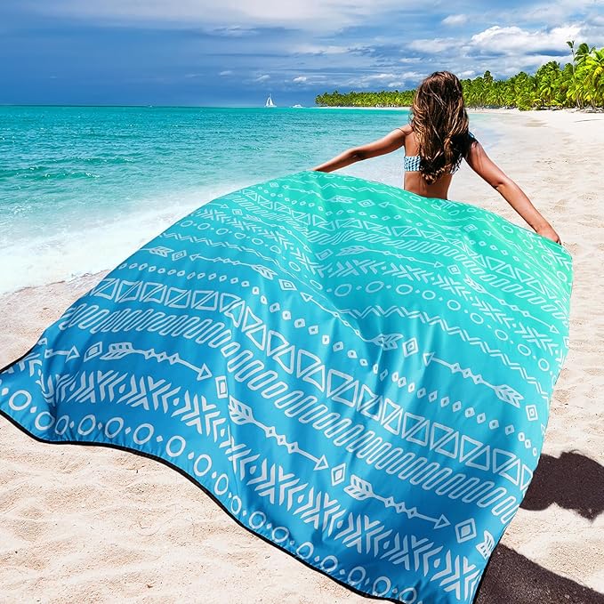 Beach Blanket Waterproof Sandproof Beach Mat 79" X 83"/10'x9'for 2-8 Adults Quick Drying Outdoor Picnic Mat Beach Accessories for Travel, Camping, Hiking