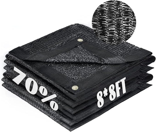 Cool Area 70% Sun Shade Cloth Mesh Tarp with Grommets for Plant Cover 8x8ft Patio Canopy Garden Pergola Greenhouse Car Barn Kennel Black