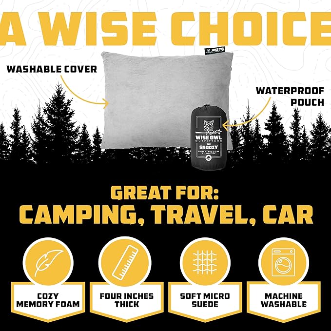Wise Owl Outfitters Camping Pillow – Memory Foam Travel Pillow for Airplane Sleeping, Hiking, Backpacking & Outdoor Use - Small & Portable for Adults, Car, Camp & Tent
