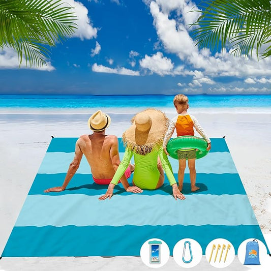 Beach Blanket Waterproof Sandproof 1-7 Adult Oversized 78 '' × 81 '' Lightweight Durable Compact Sand Free Beach Mat for Travel Camping Hiking Picnic Blanket