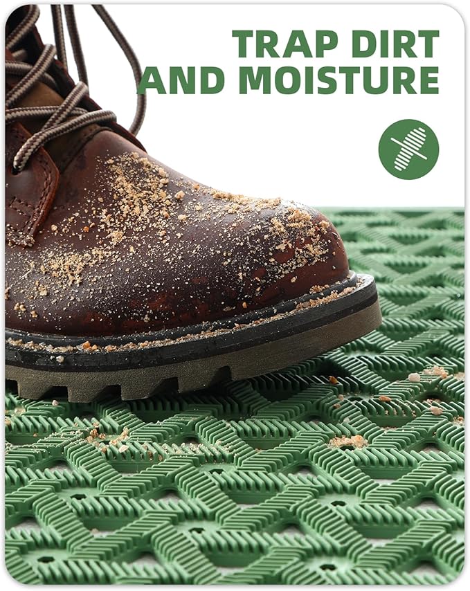 Color&Geometry Door Mat Outside Entrance with Drainage, Rubber Heavy Duty Dirt Trapper Waterproof Outdoor Welcome Mat, Outdoor Mats All Weather for Front Back Door Patio Entryway Entry, 24"X36" Green