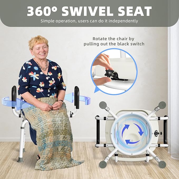 4 in 1 Bedside Commode for Seniors,Portable Toilet for Adults with Arms & Removable Bucket,Height Adjustable Commode Chair for Toilet，Swivel Shower Chair for Inside Shower for Handicapped, Adults