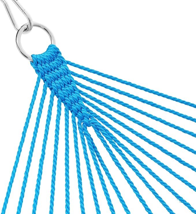 Lazy Daze Hammocks 10.5 FT Double 2 Person Caribbean Rope Hammock, Hand Woven Polyester Hammock with Spreader Bars, for Outside Outdoor Backyard Patio Poolside,450 LBS Capacity,SkyBlue