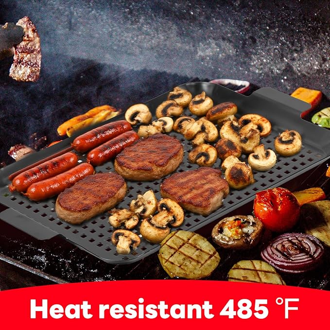 Grill pan, 2 Grilling Tray - Outdoor Grilling Baskets with Hole, 3.0 pounds Good BBQ Grill Set for Camping Vegetable Meat (Black)