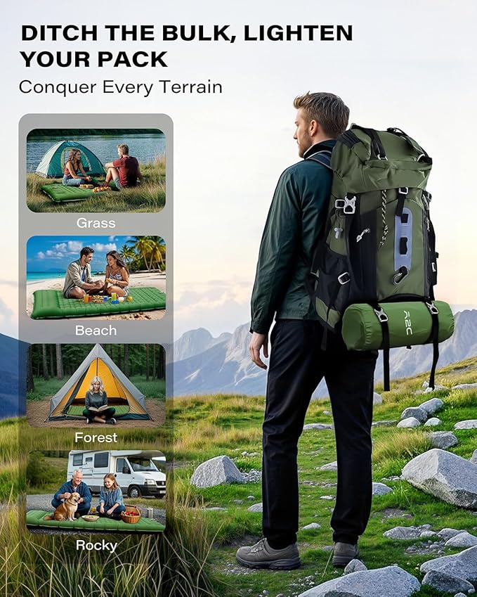 A2C Camping Sleeping Pad, Ultralight Inflatable Sleeping Pads with Built-in Foot Pump & Pillow, Compact Camping Mattress for Backpacking, Hiking, and Traveling